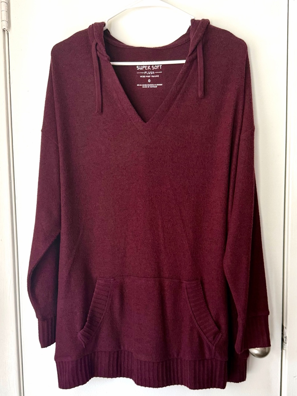 Torrid Cozy V-Neck Hoodie Sweater in Deep Burgundy
